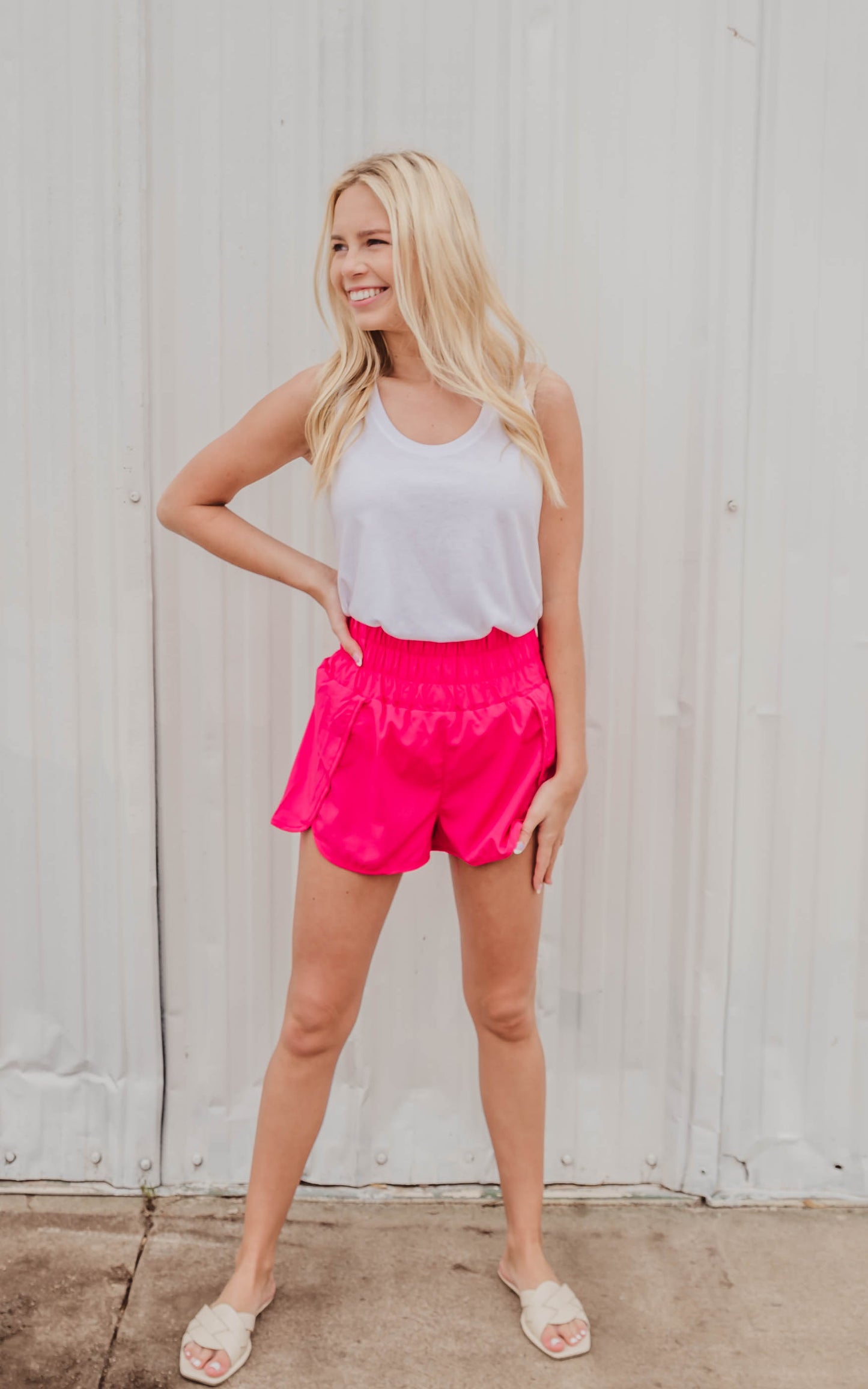 smocked waist running shorts