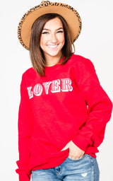  Lover Sweatshirt - Red, CLOTHING, BAD HABIT APPAREL, BAD HABIT BOUTIQUE 