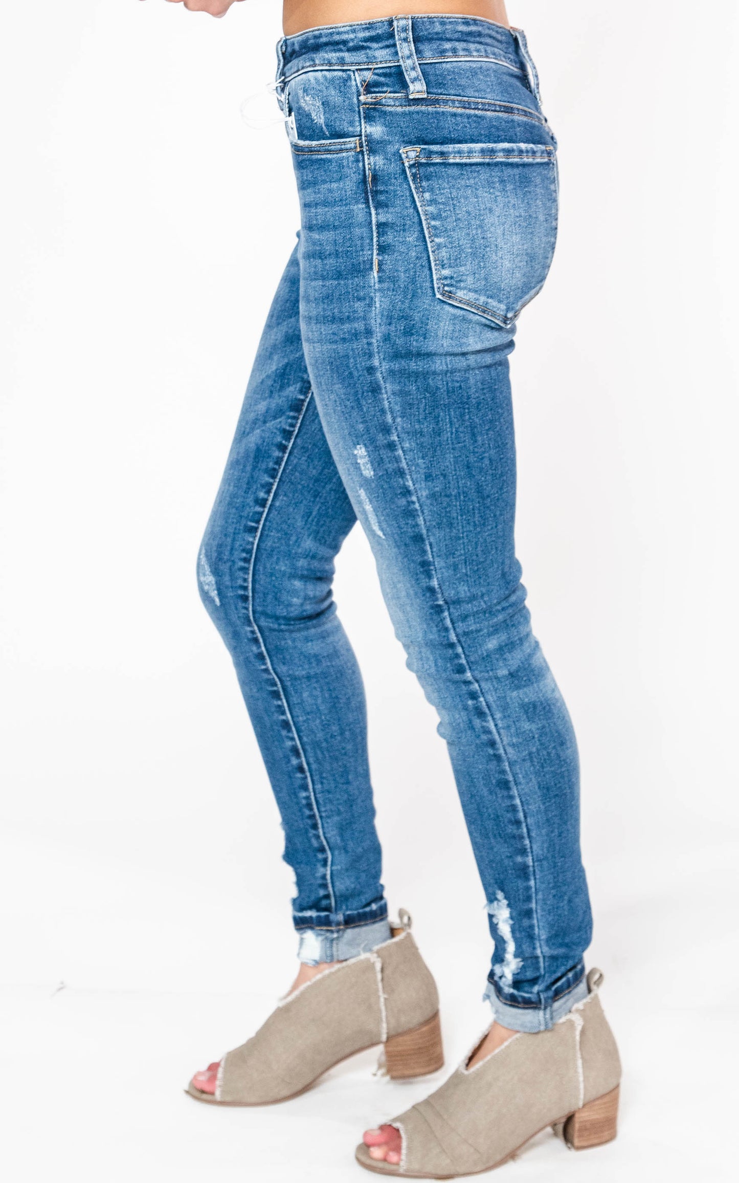  Med Wash Button Fly High Rise Skinny Jeans - Vervet, CLOTHING, Vervet, BAD HABIT BOUTIQUE 