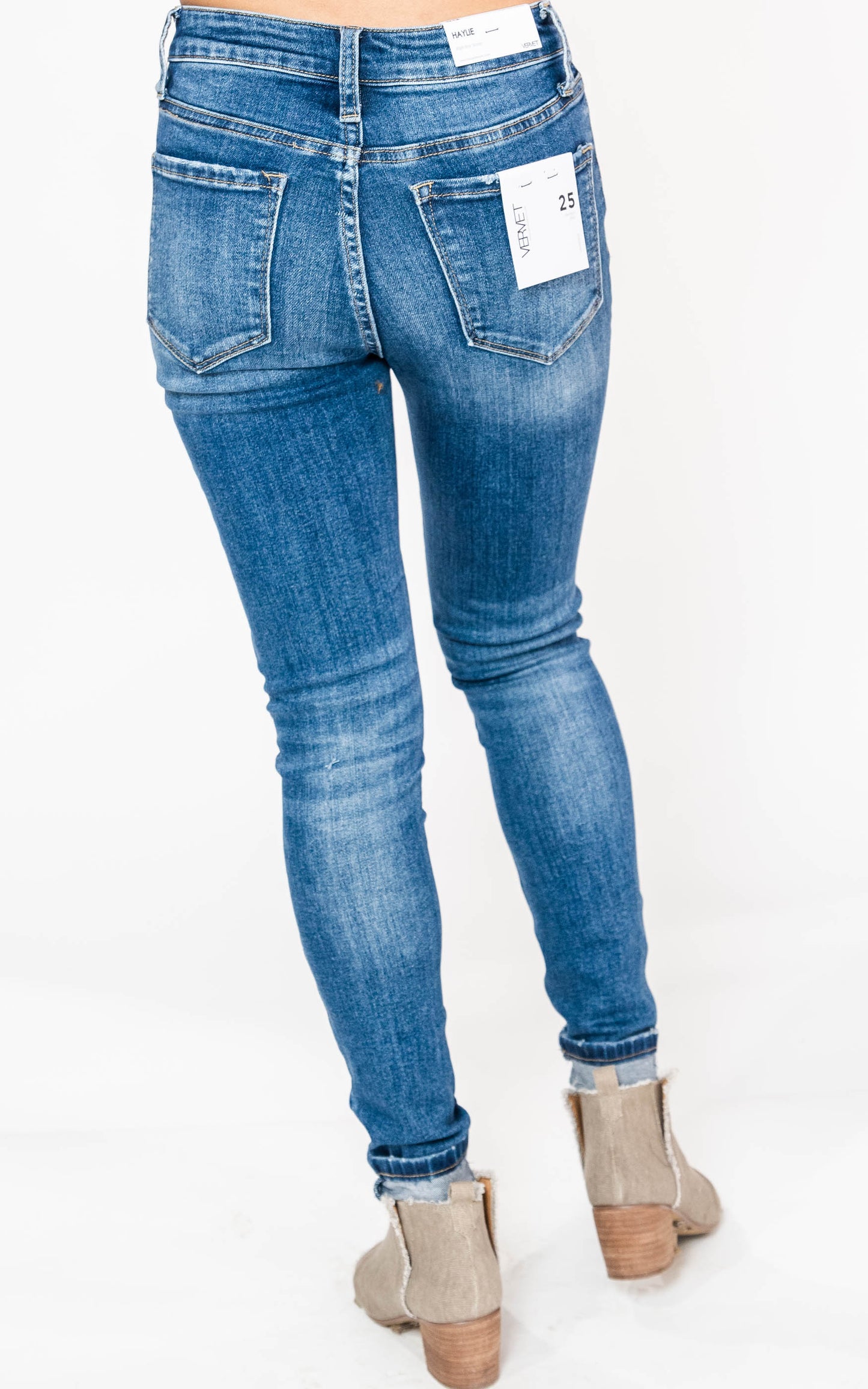  Med Wash Button Fly High Rise Skinny Jeans - Vervet, CLOTHING, Vervet, BAD HABIT BOUTIQUE 