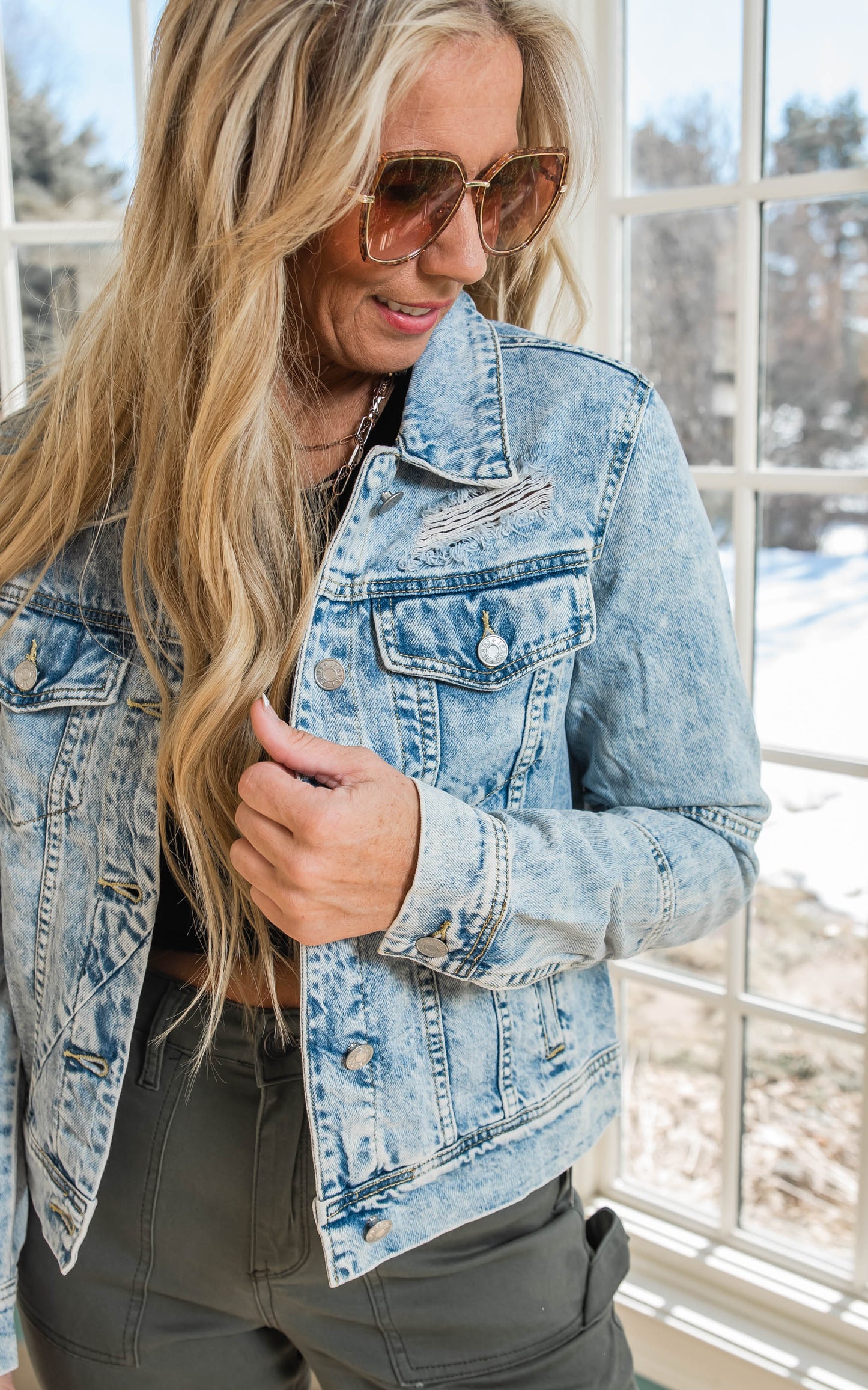 Distressed Medium Wash Denim Jacket