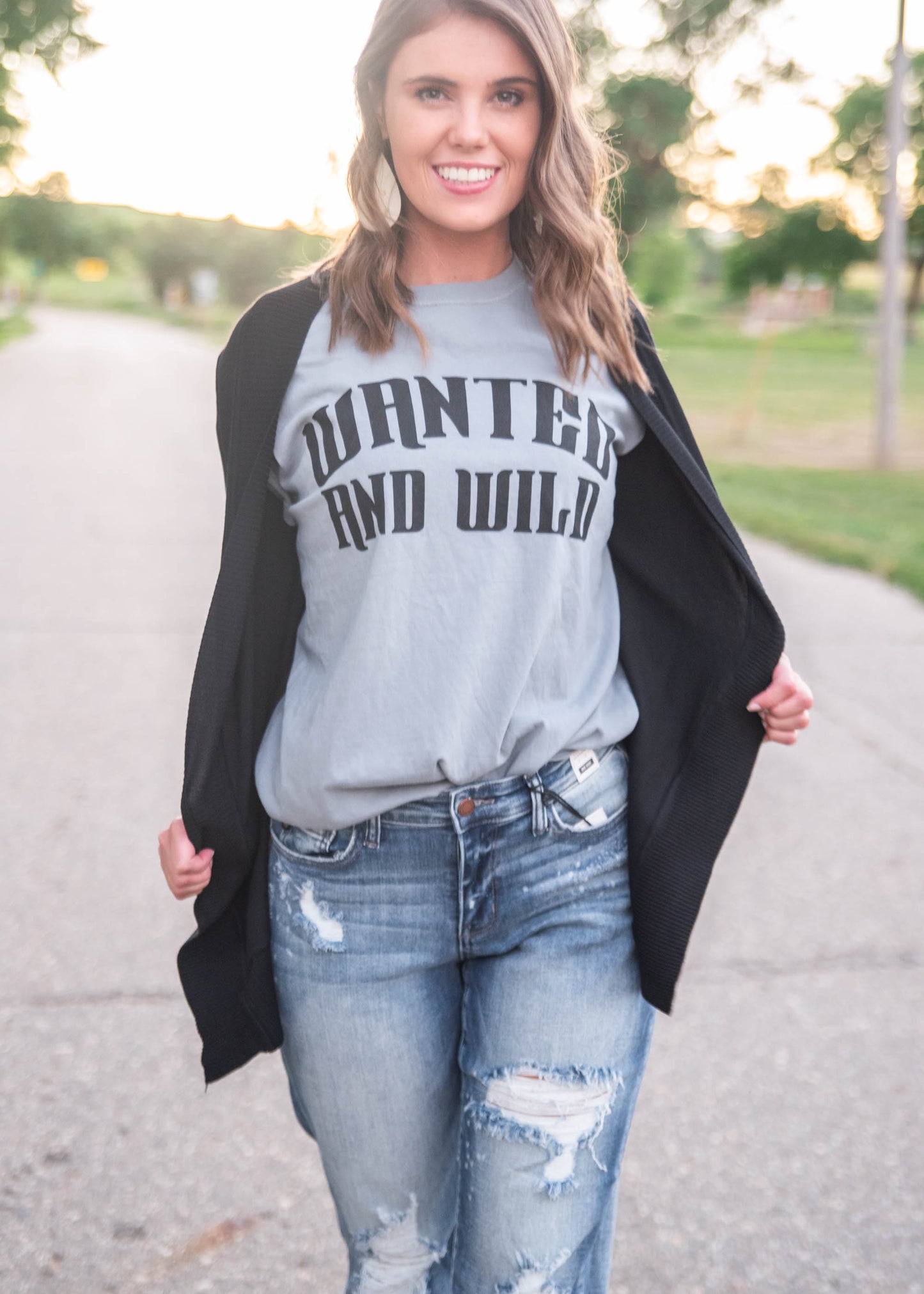  Wanted and Wild Graphic T-Shirt -Gray, CLOTHING, BAD HABIT APPAREL, BAD HABIT BOUTIQUE 