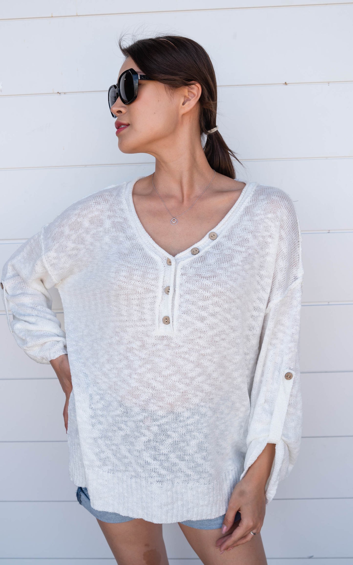 BUTTON UP LIGHTWEIGHT KNIT SWEATER TOP - Final Sale