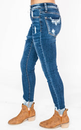  Preorder-Mid-Rise Dark Wash Cuffed Skinny Jean - Vervet, CLOTHING, Vervet, BAD HABIT BOUTIQUE 
