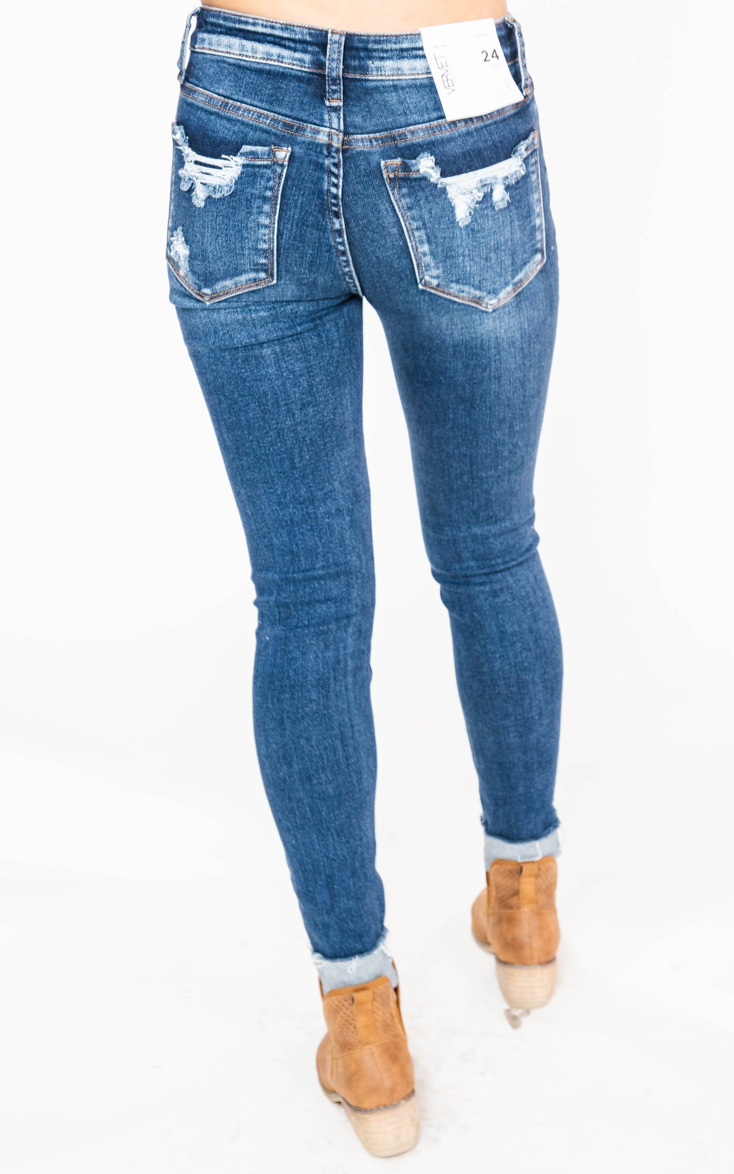  Preorder-Mid-Rise Dark Wash Cuffed Skinny Jean - Vervet, CLOTHING, Vervet, BAD HABIT BOUTIQUE 