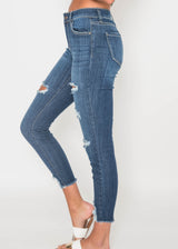  Mid Rise Dark Wash Destroyed Crop Skinny - CELLO, CLOTHING, CELLO JEANS, BAD HABIT BOUTIQUE 