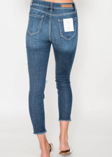  Mid Rise Dark Wash Destroyed Crop Skinny - CELLO, CLOTHING, CELLO JEANS, BAD HABIT BOUTIQUE 