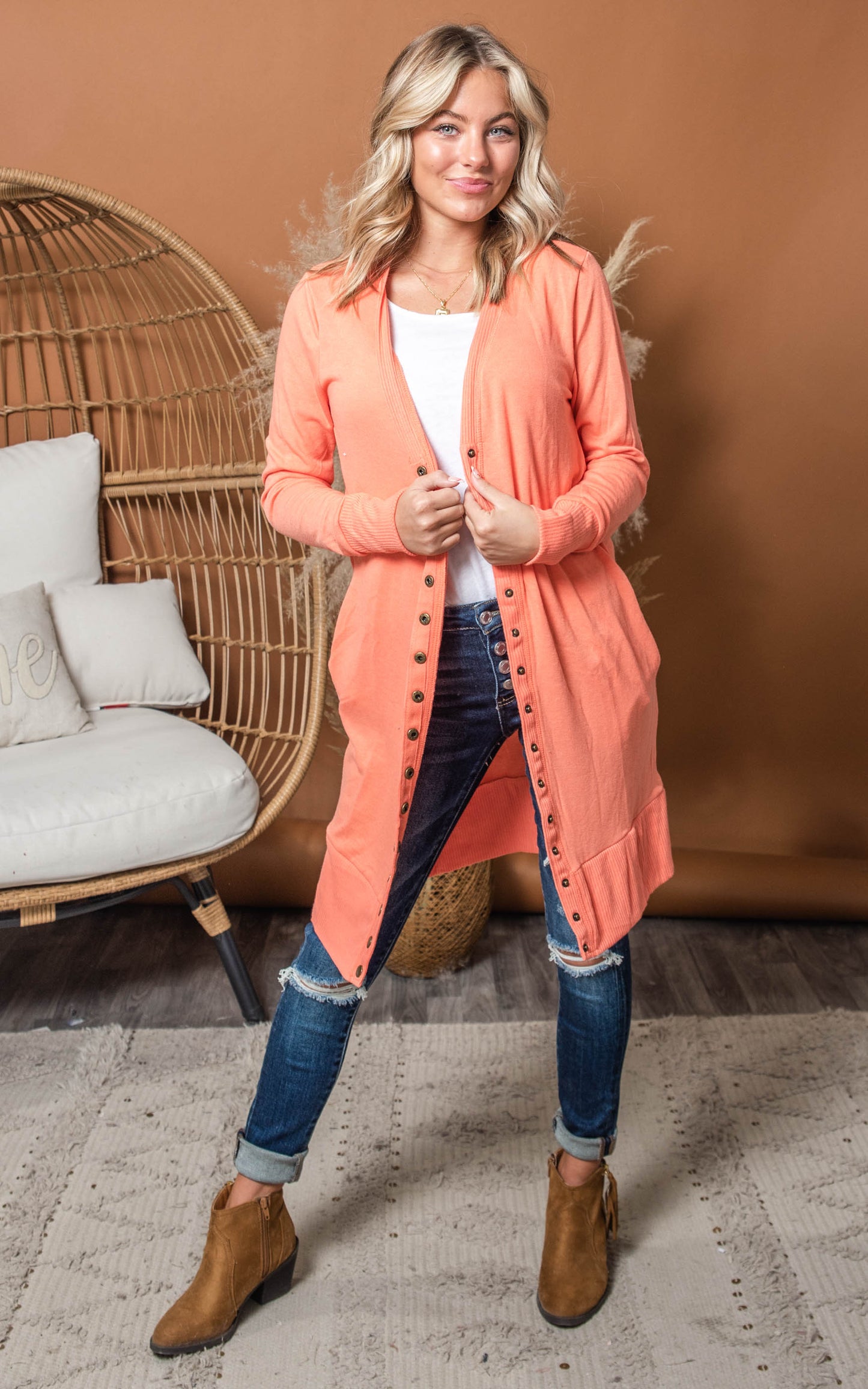 deep coral cardigan 