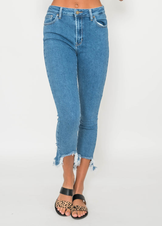  High Rise Skinny Denim Capri with Frayed Hem - Final Sale, CLOTHING, JUST USA, BAD HABIT BOUTIQUE 