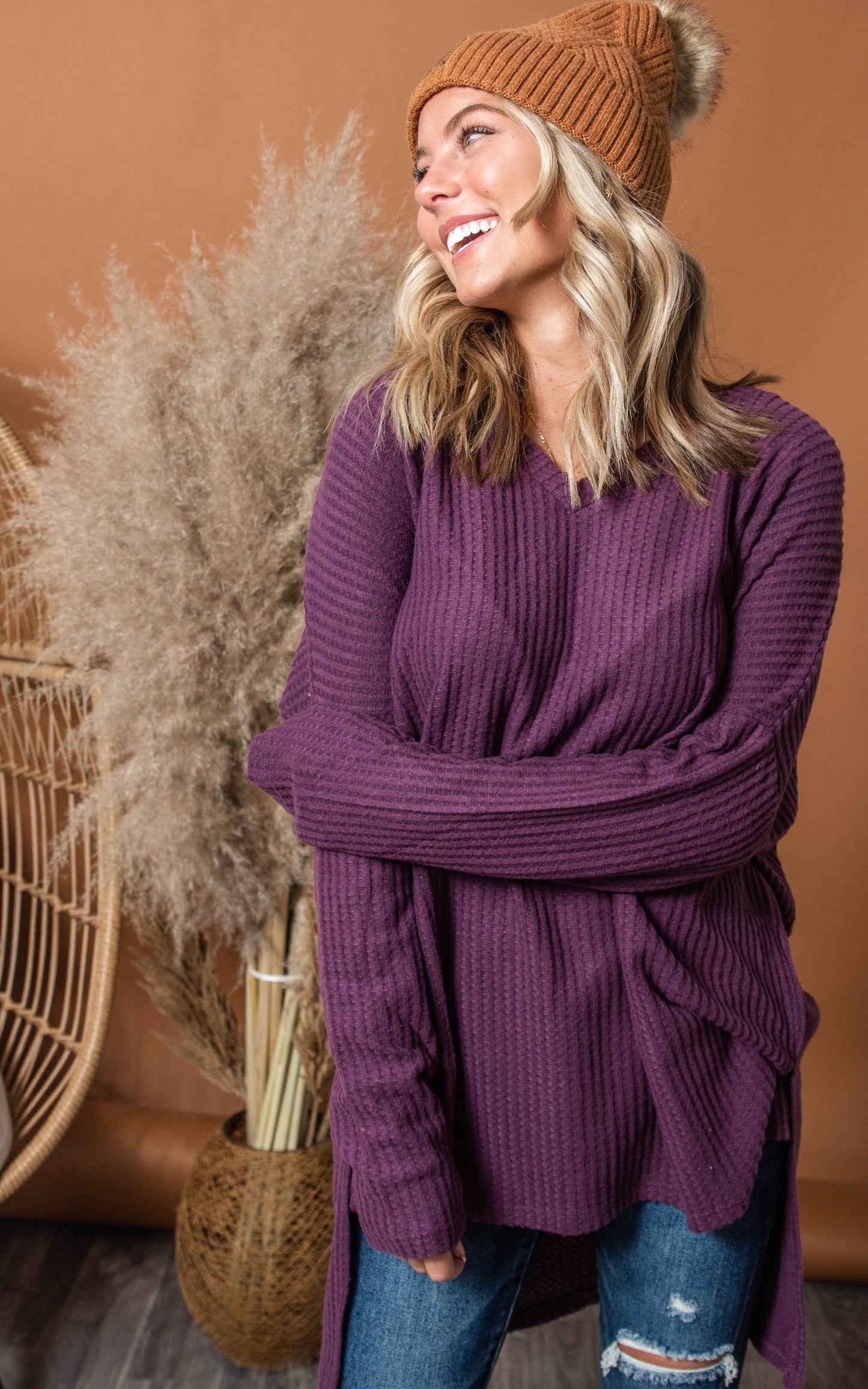 v-neck waffle tunic 