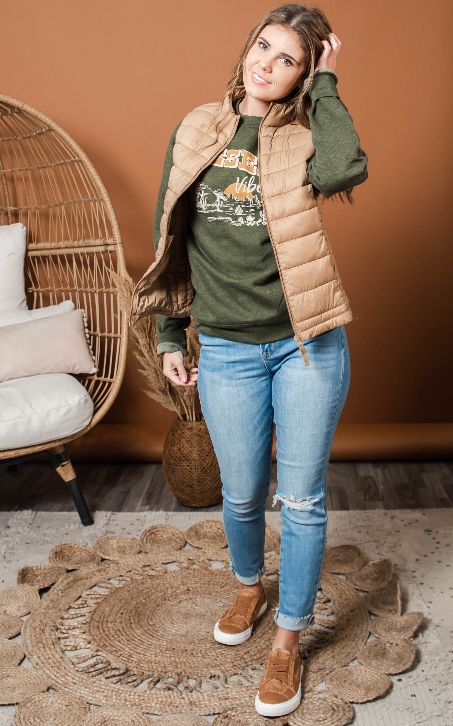 Desert Vibes Sweatshirt- Olive*  Final Sale