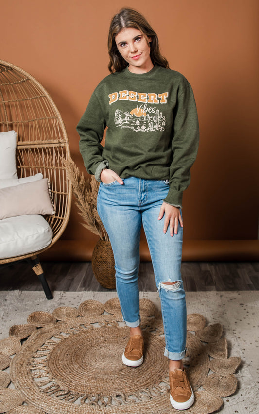 Desert Vibes Sweatshirt- Olive*  Final Sale