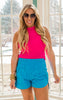 neon pink Soft Ribbed Crew Neck Tank Top