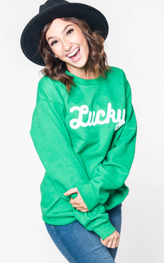  LUCKY Irish Green Crewneck Sweatshirt, CLOTHING, BAD HABIT APPAREL, BAD HABIT BOUTIQUE 