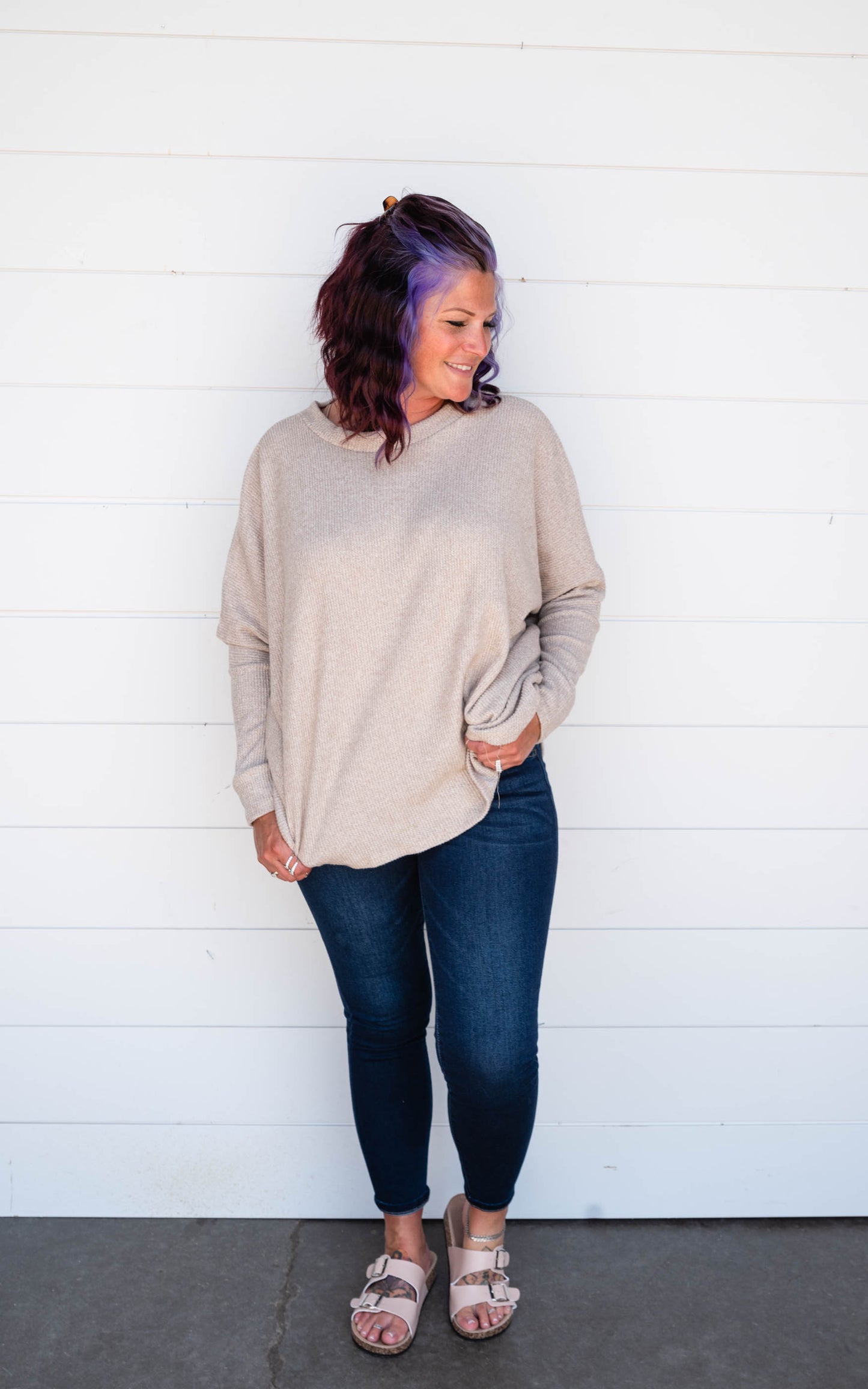 light taupe thermal sweater 