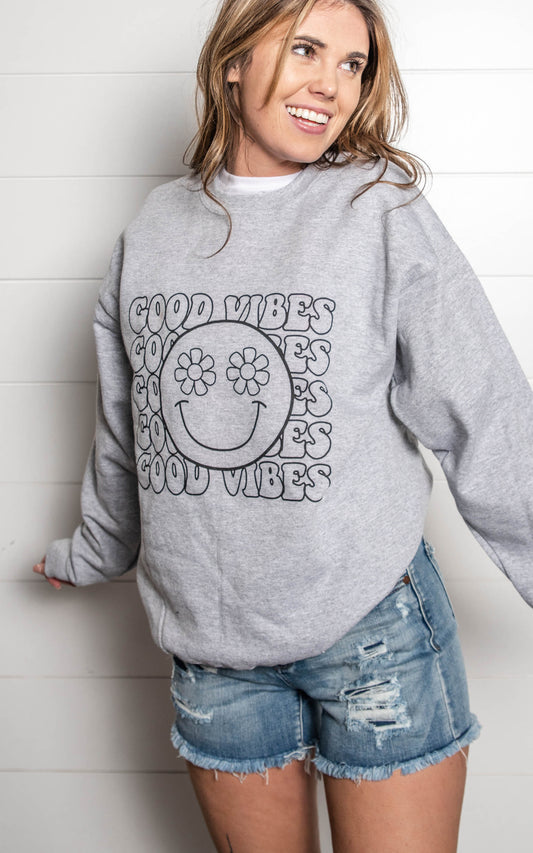 good vibes smiles face sweatshirt