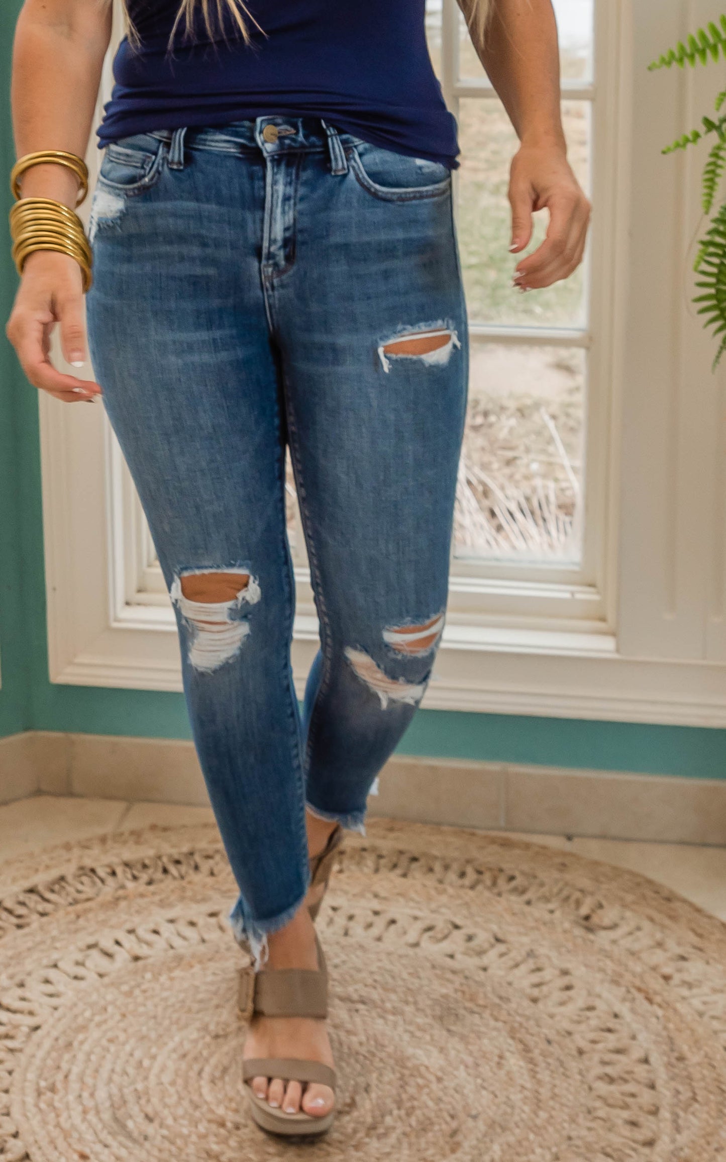 mid rise crop skinny denim