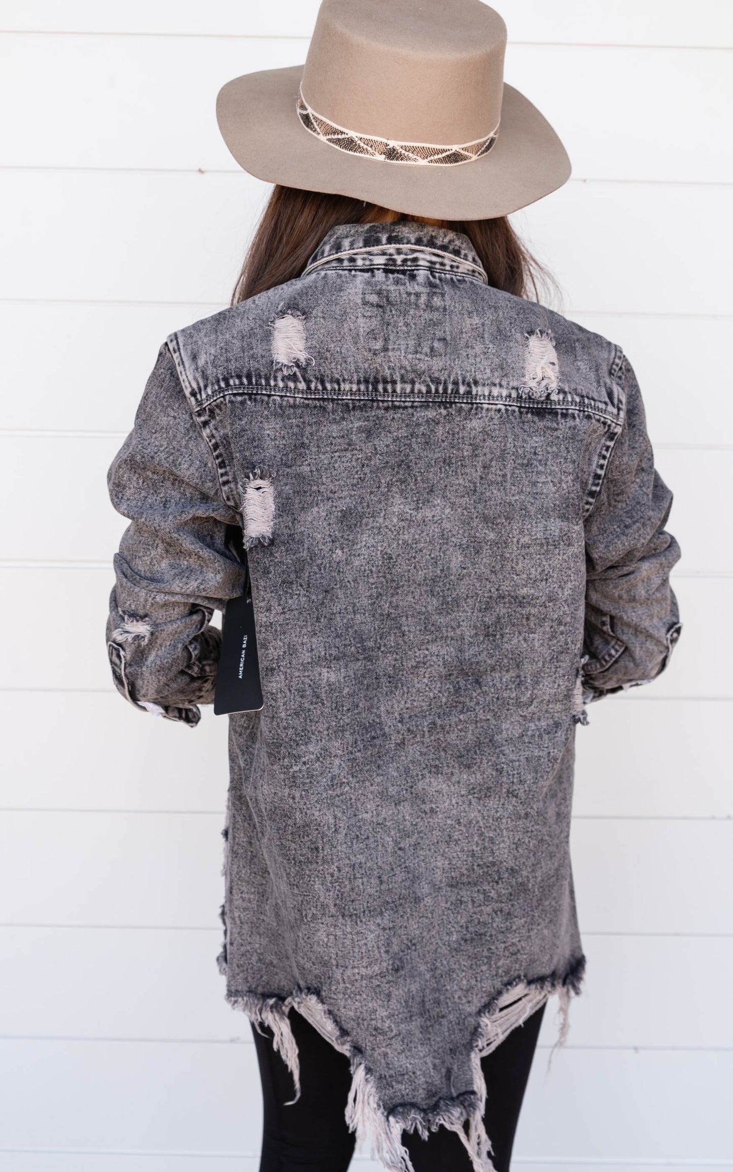 distressed denim shirt jacket 