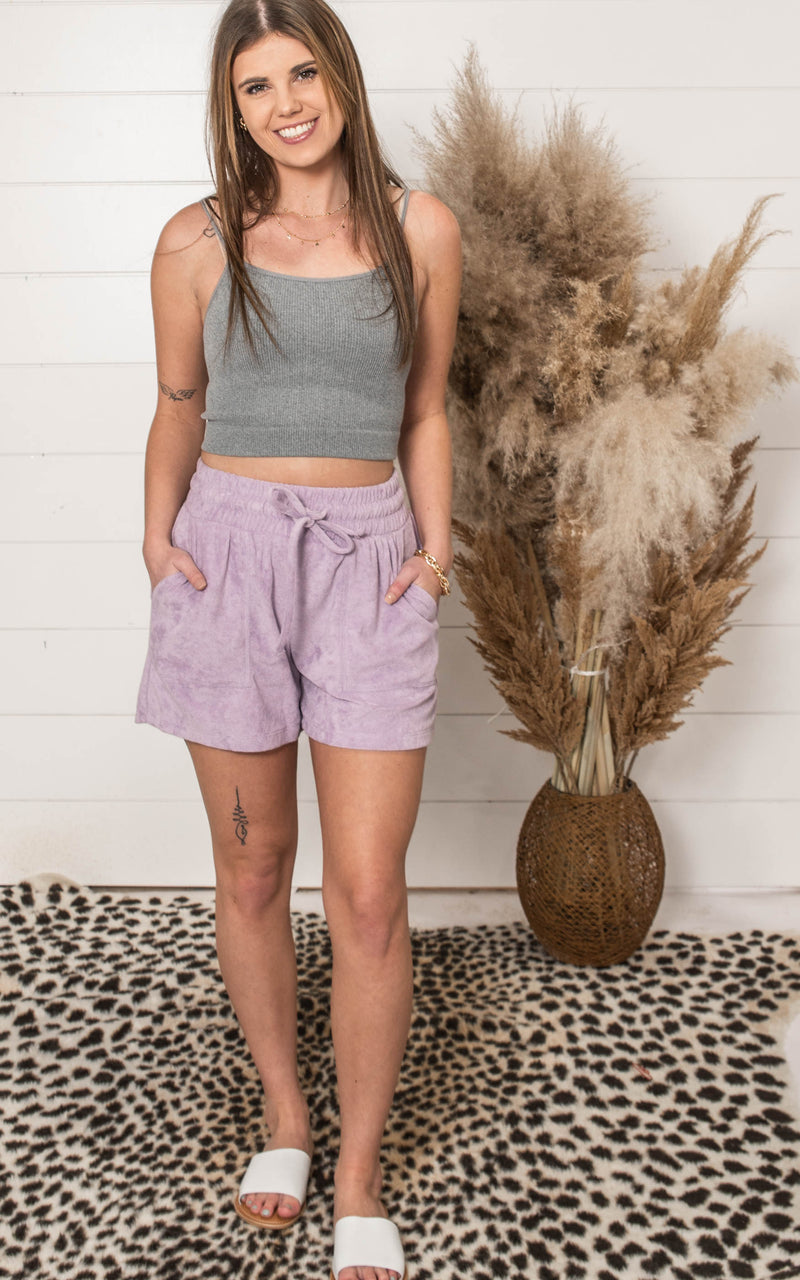 lavender french terry shorts