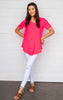 hot pink v-neck short sleeve top 