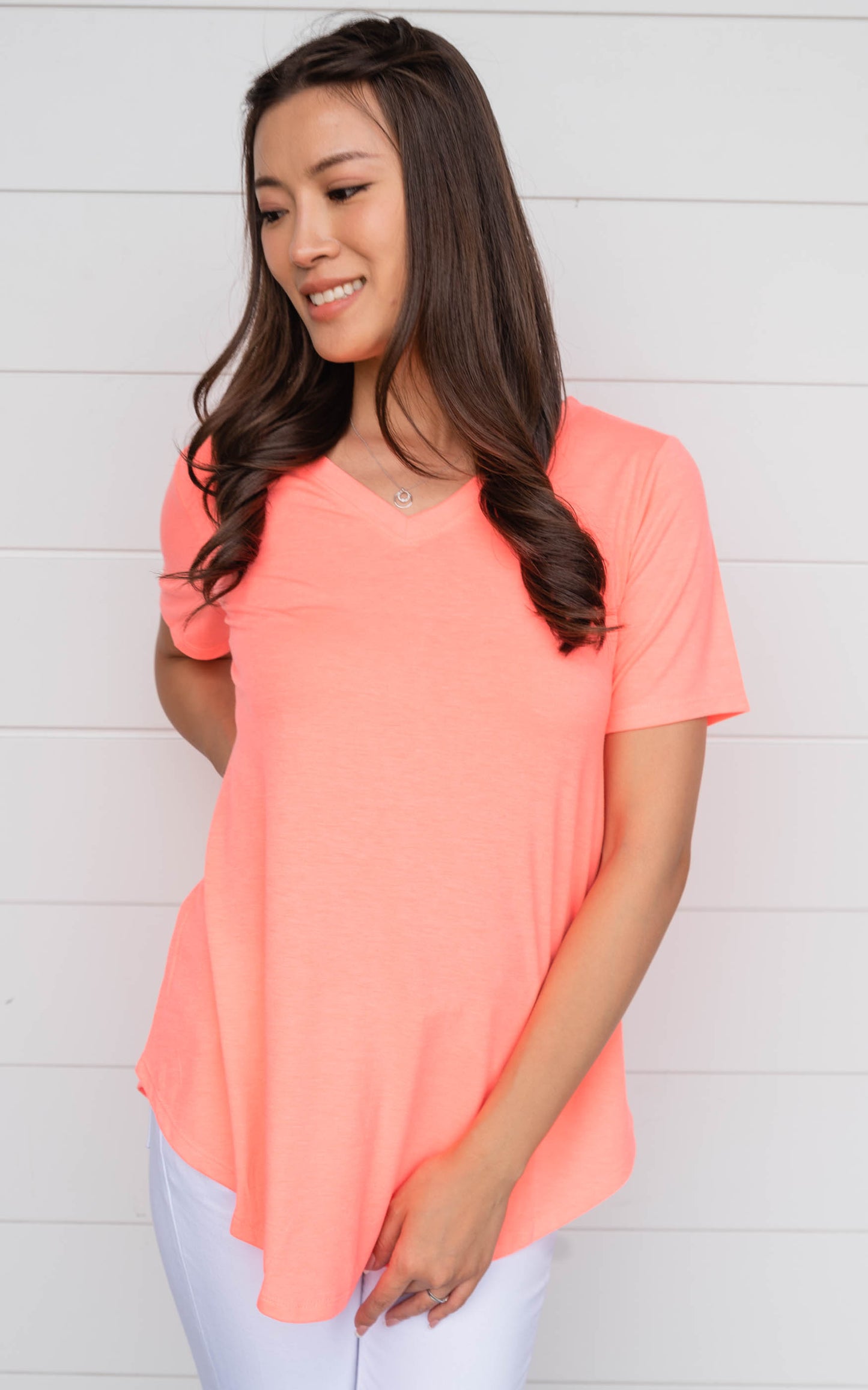 coral v-neck top 