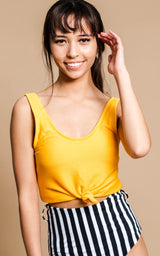 yellow ribbed knotted swim top 