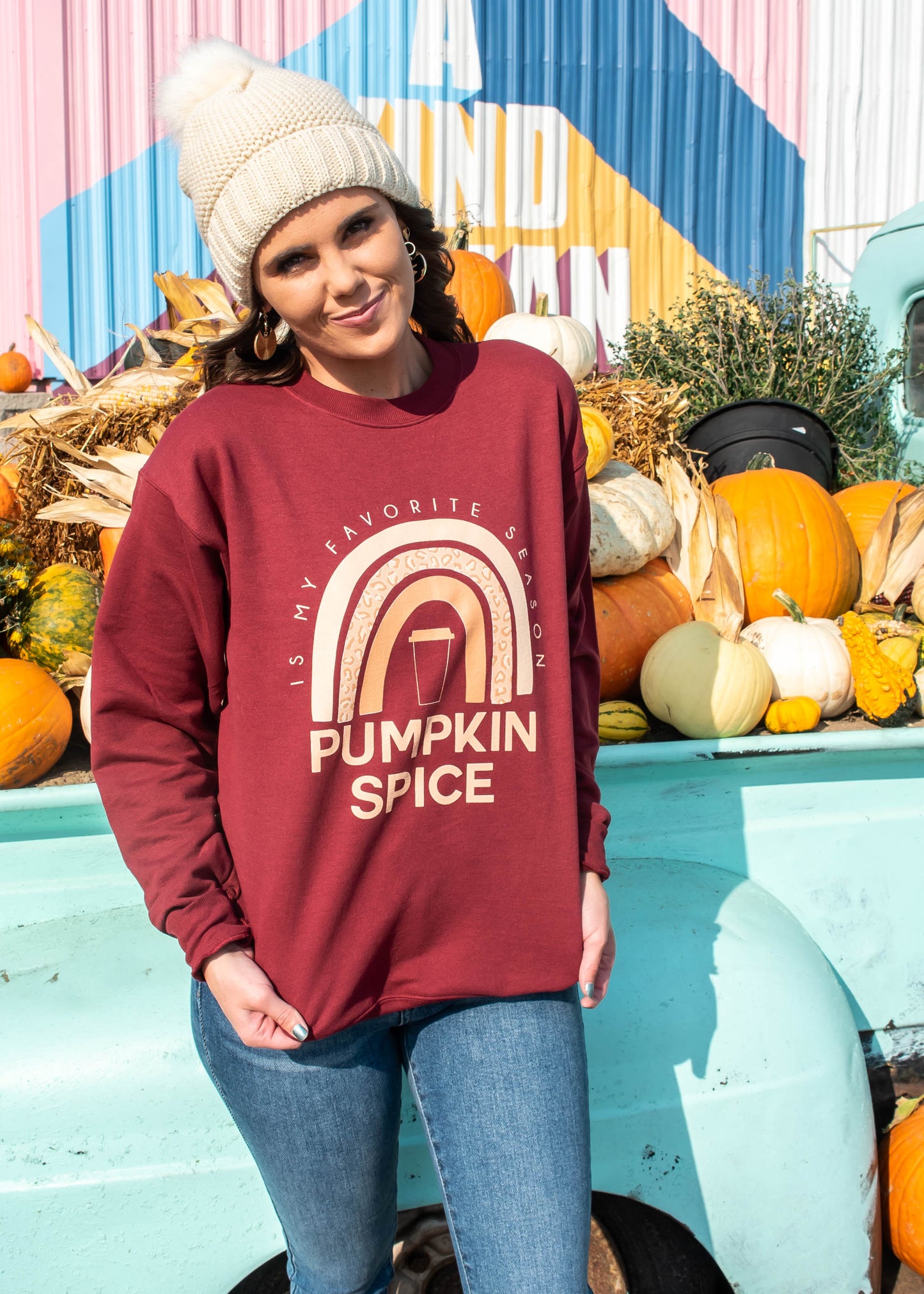  Taste the Pumpkin Spice Rainbow Sweatshirt - Garnet, CLOTHING, BAD HABIT APPAREL, BAD HABIT BOUTIQUE 