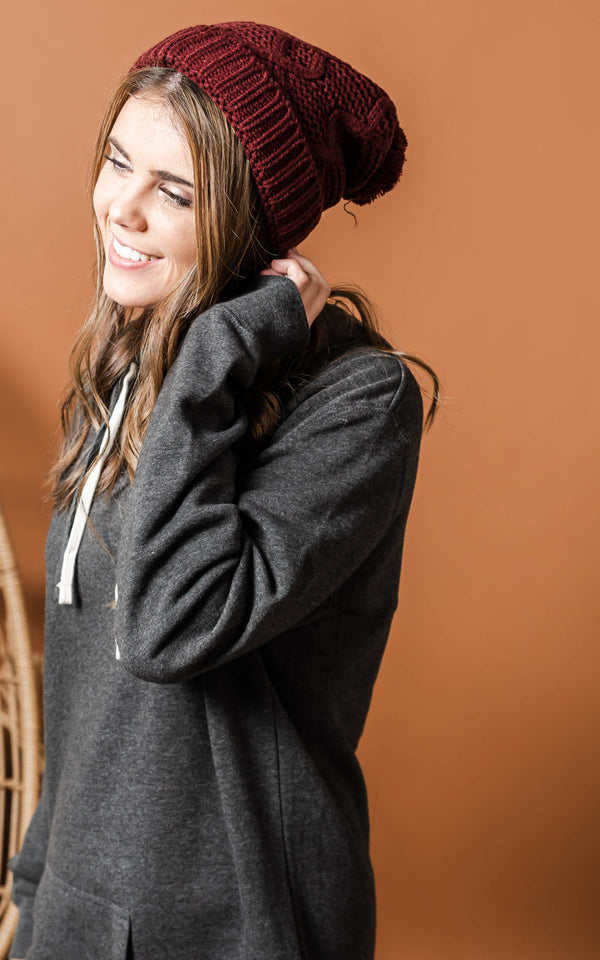 Lakewood Burgundy Cable Knit Beanie