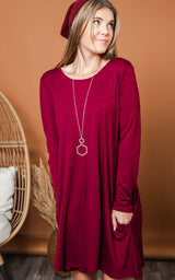 long sleeve burgundy dress 