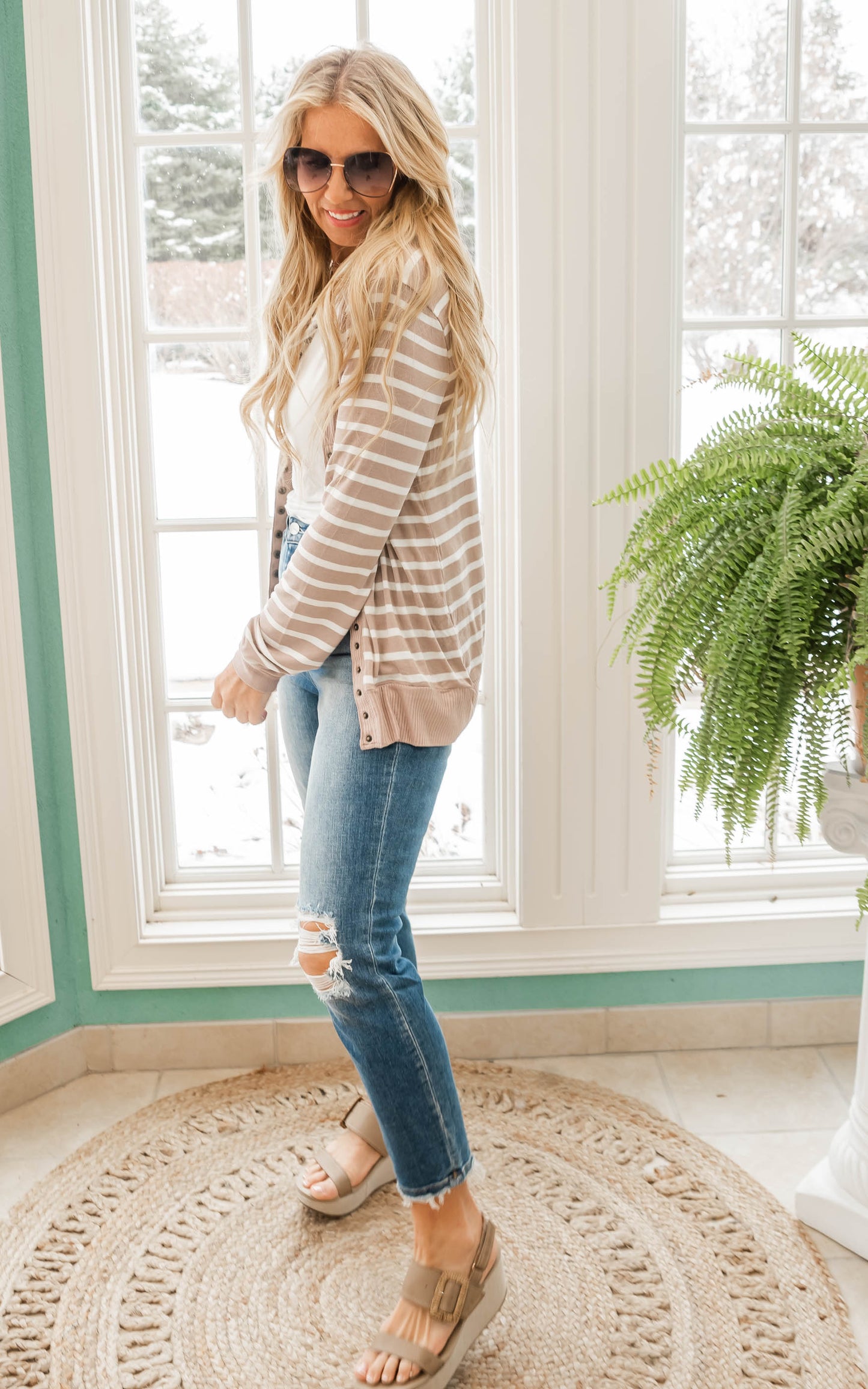 Zenana Stripe Snap Cardigan