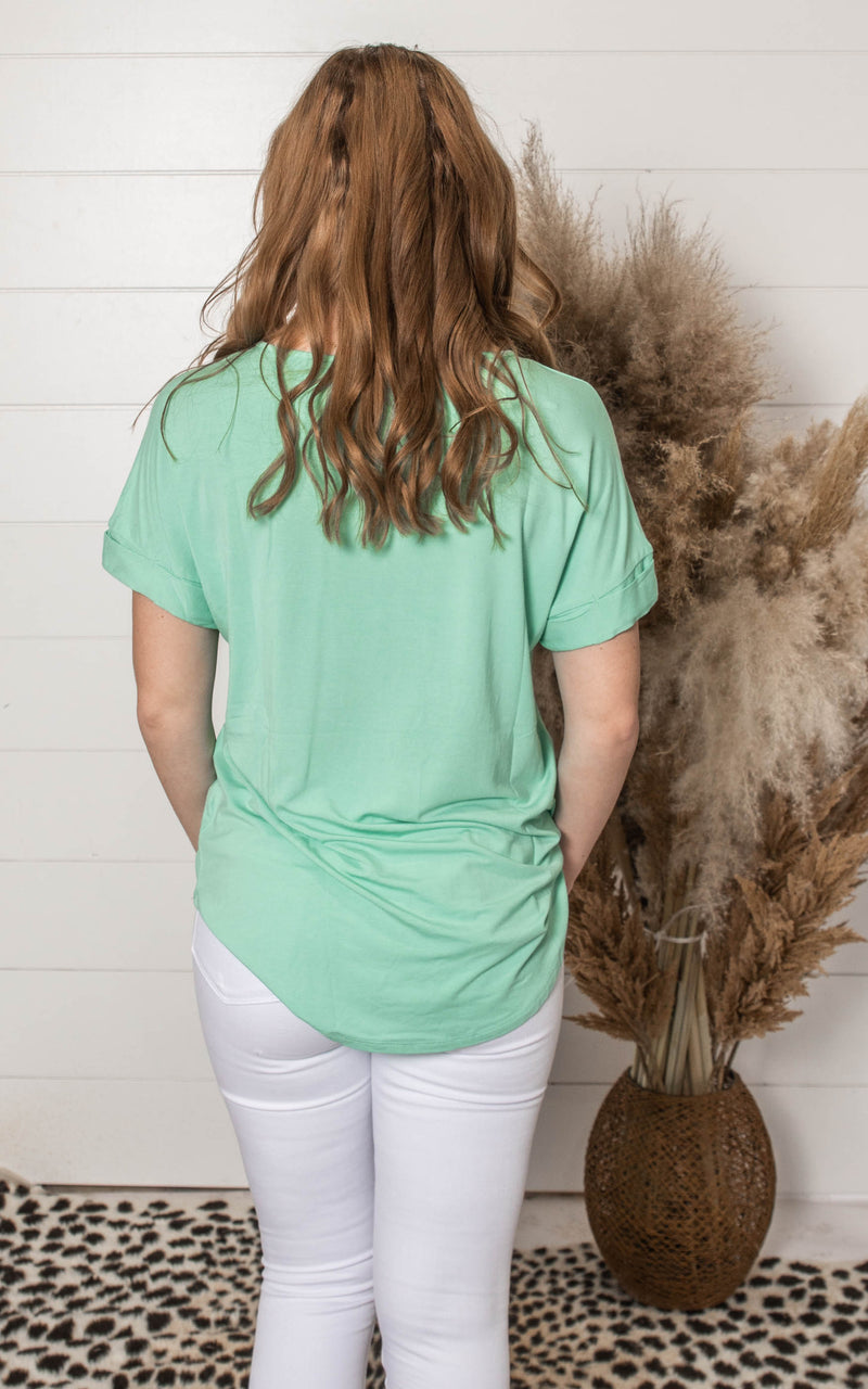 mint rolled sleeve top 