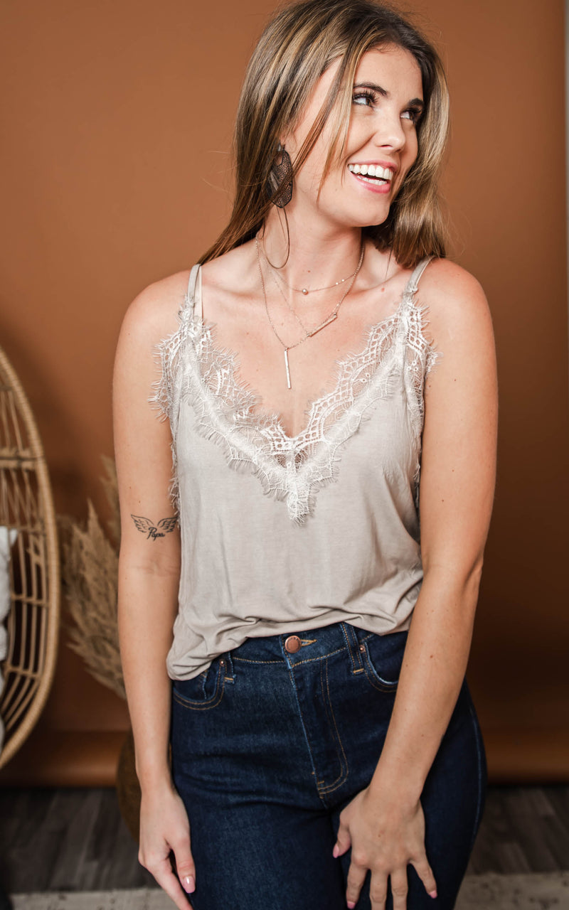 taupe lace cami 