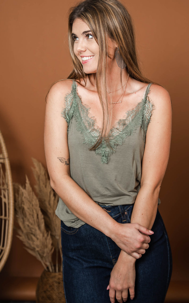 olive lace cami