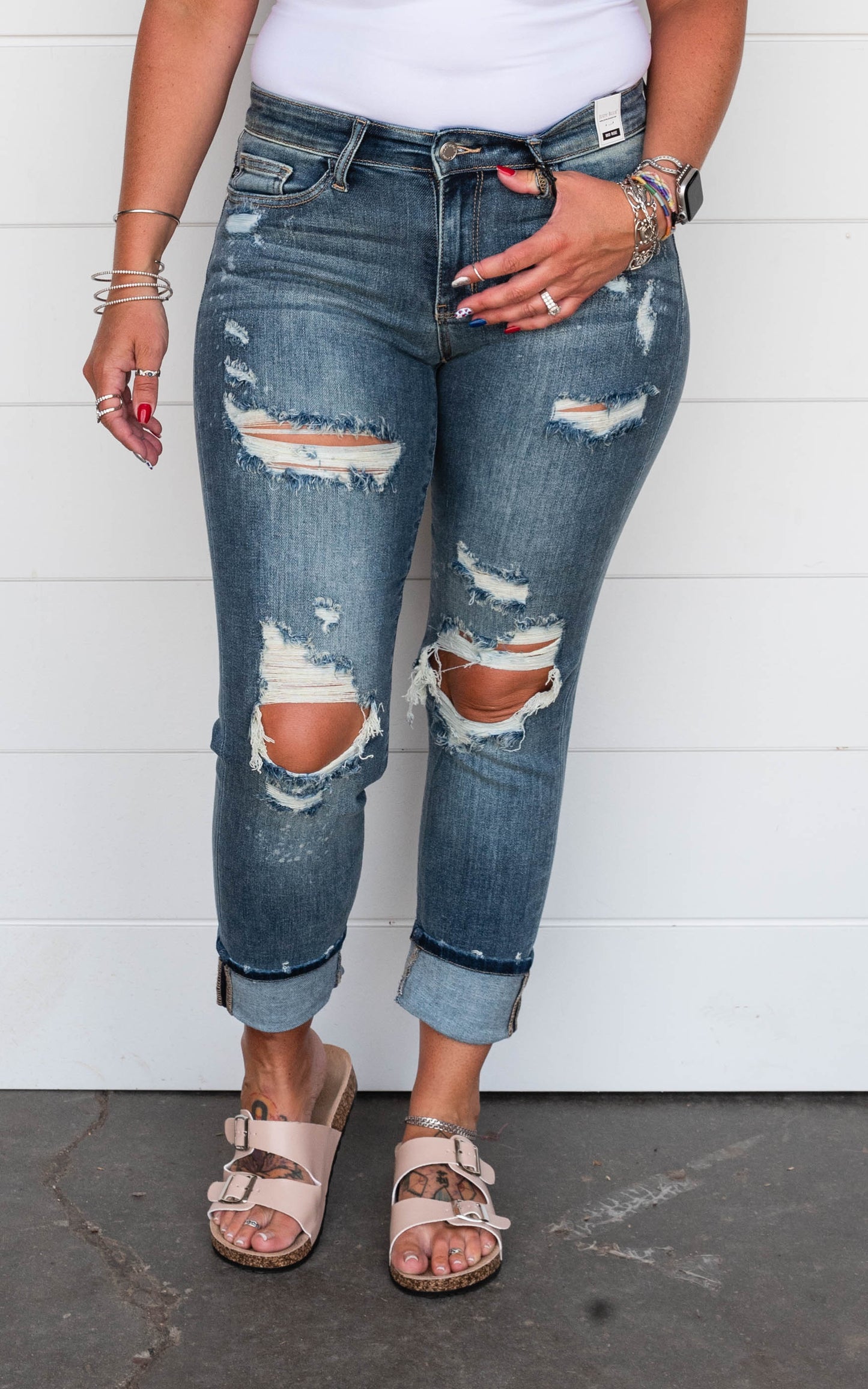 Bleach Splash Boyfriend Denim Jeans - Judy Blue