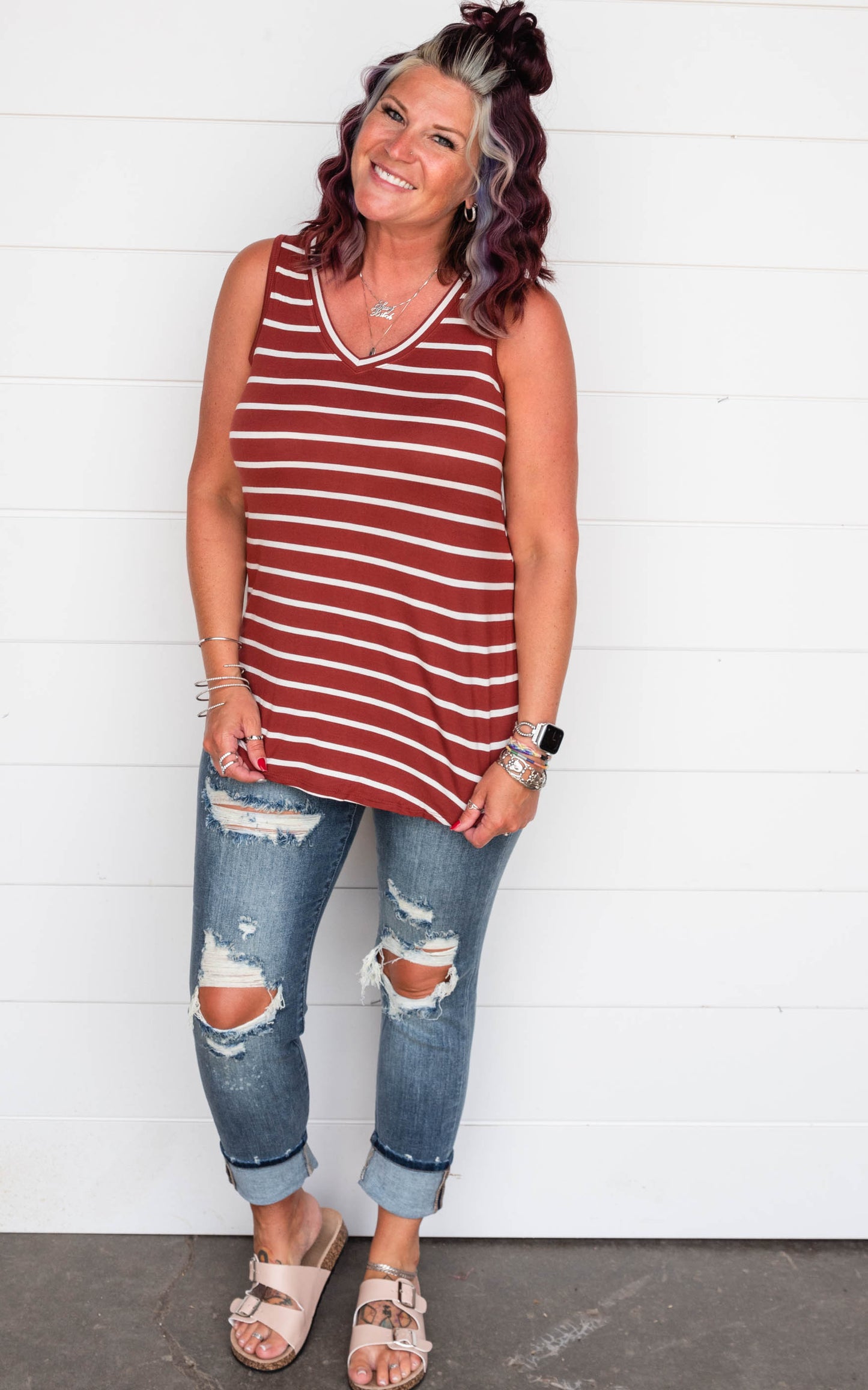 Stripe V-Neck Tank Top - Final Sale