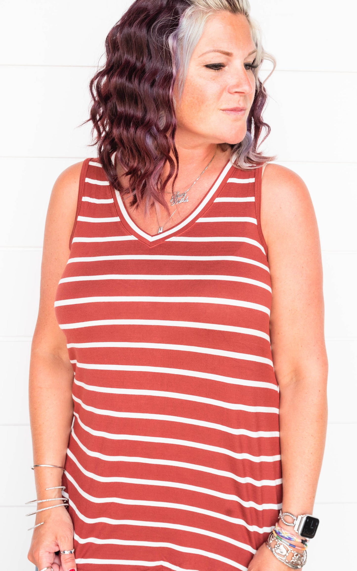 Stripe V-Neck Tank Top - Final Sale