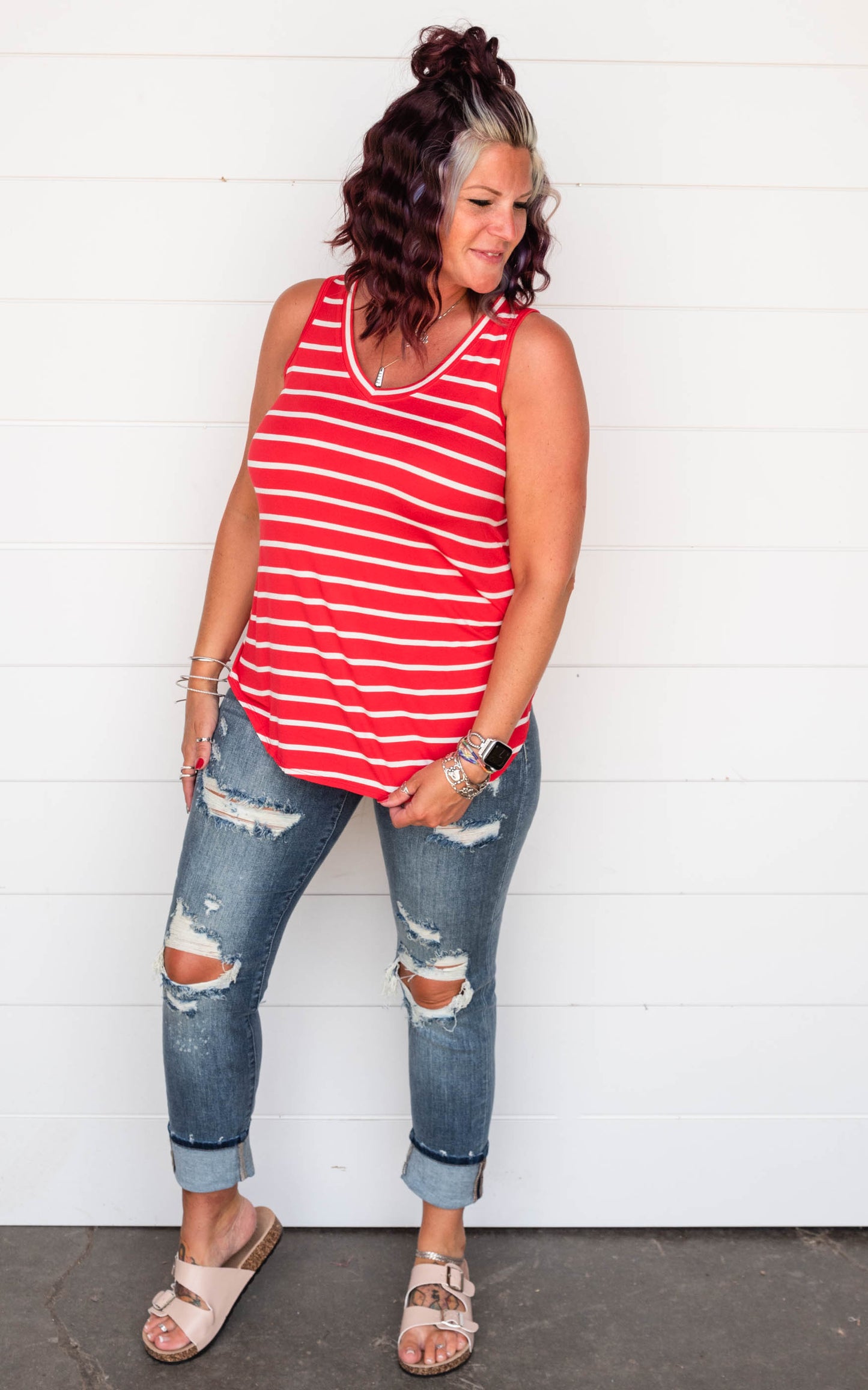 Stripe V-Neck Tank Top - Final Sale