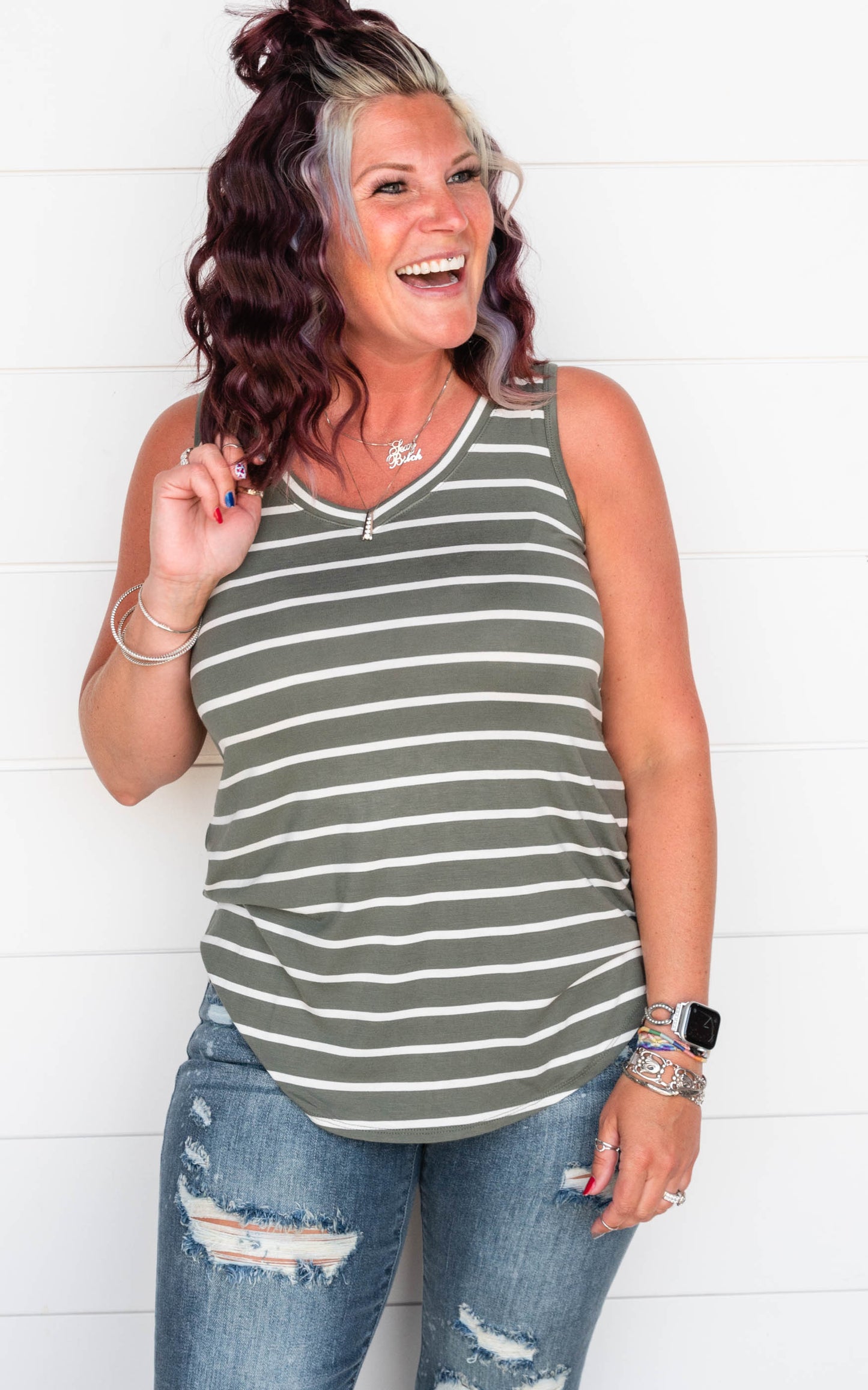 Stripe V-Neck Tank Top - Final Sale