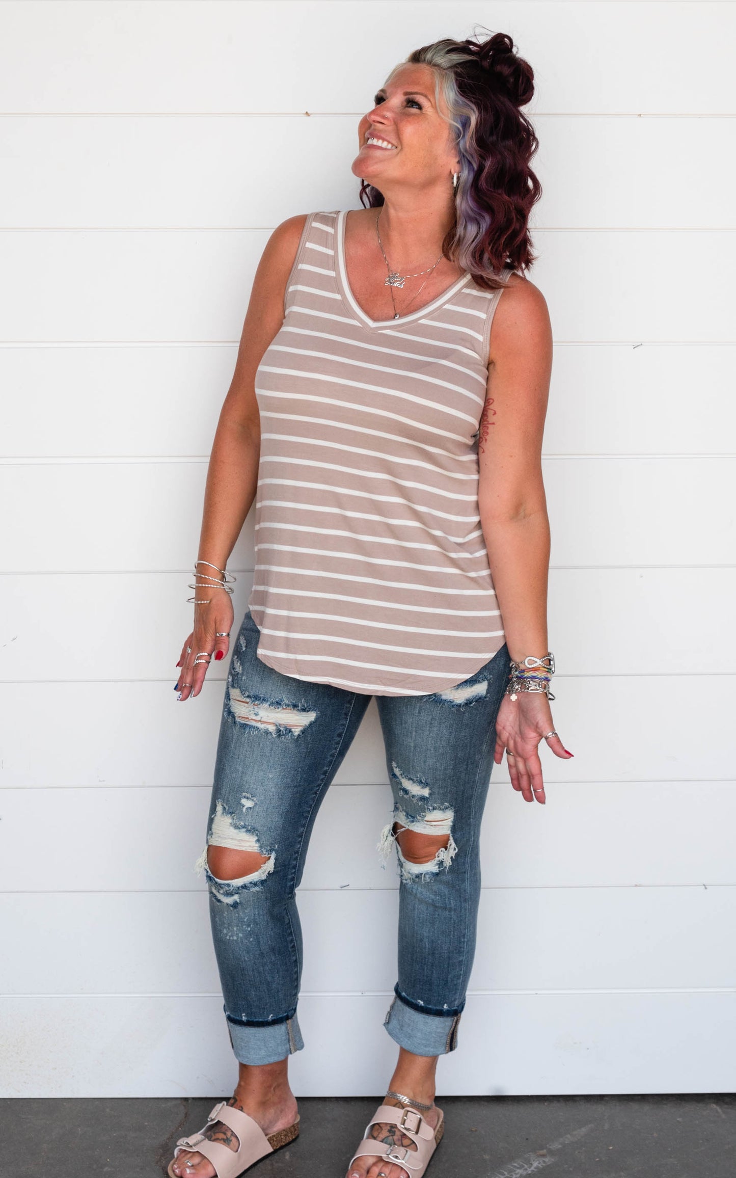 Stripe V-Neck Tank Top - Final Sale