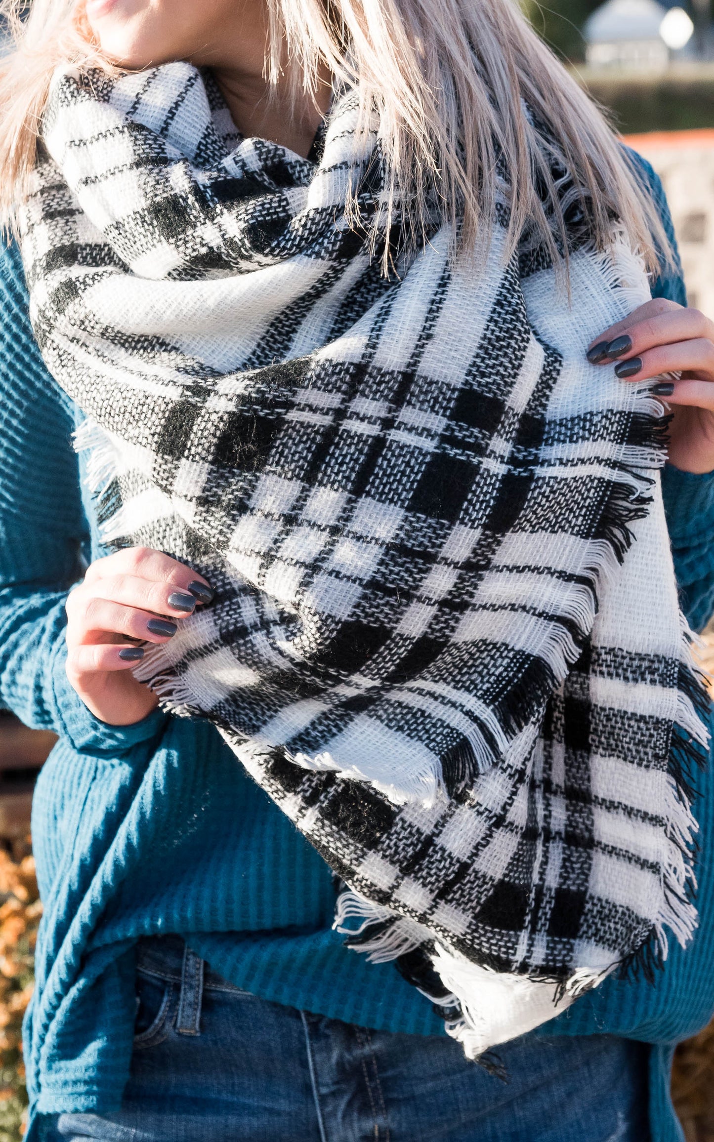  Black & White Plaid Blanket Scarf, CLOTHING, Leto, BAD HABIT BOUTIQUE 