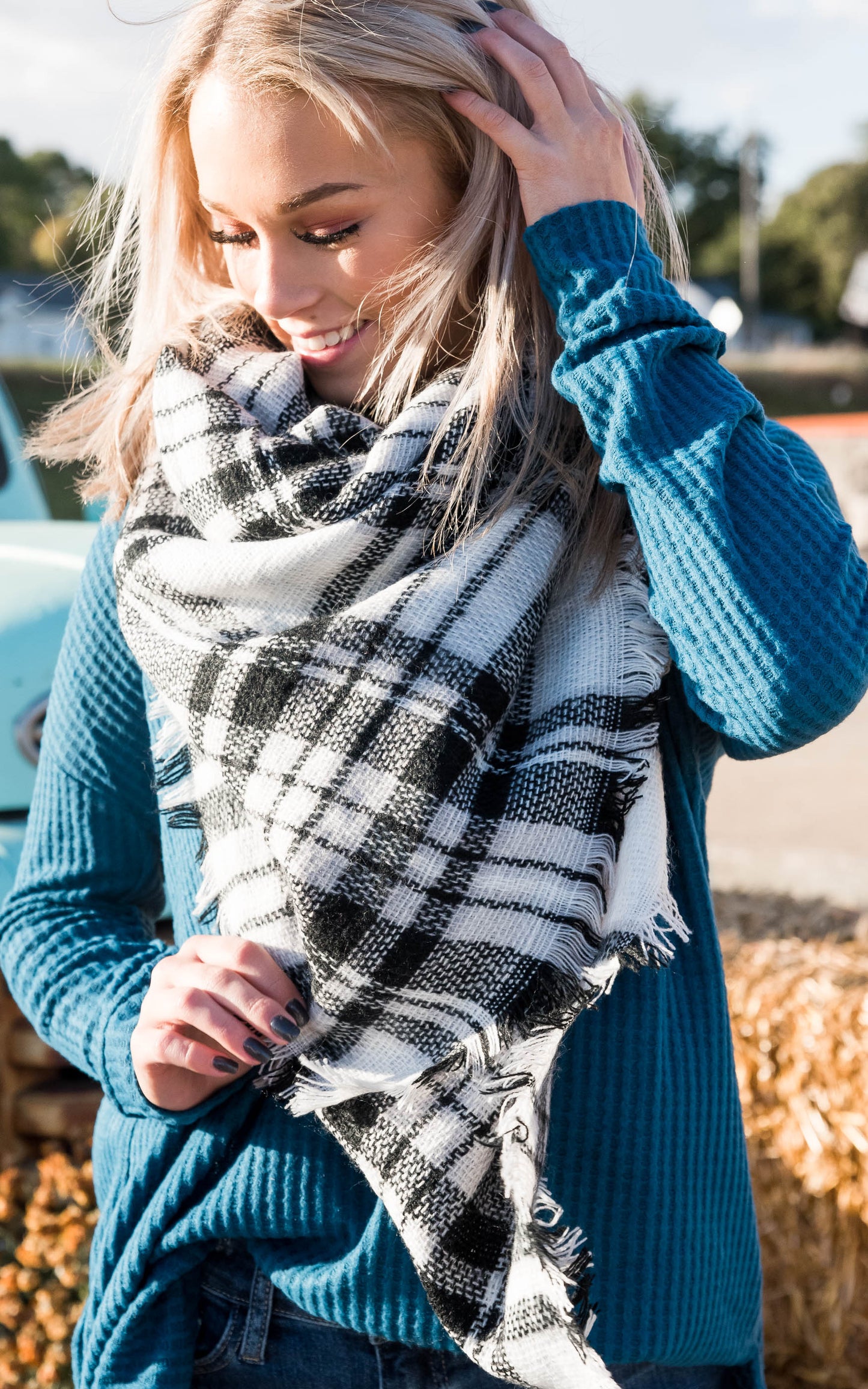  Black & White Plaid Blanket Scarf, CLOTHING, Leto, BAD HABIT BOUTIQUE 