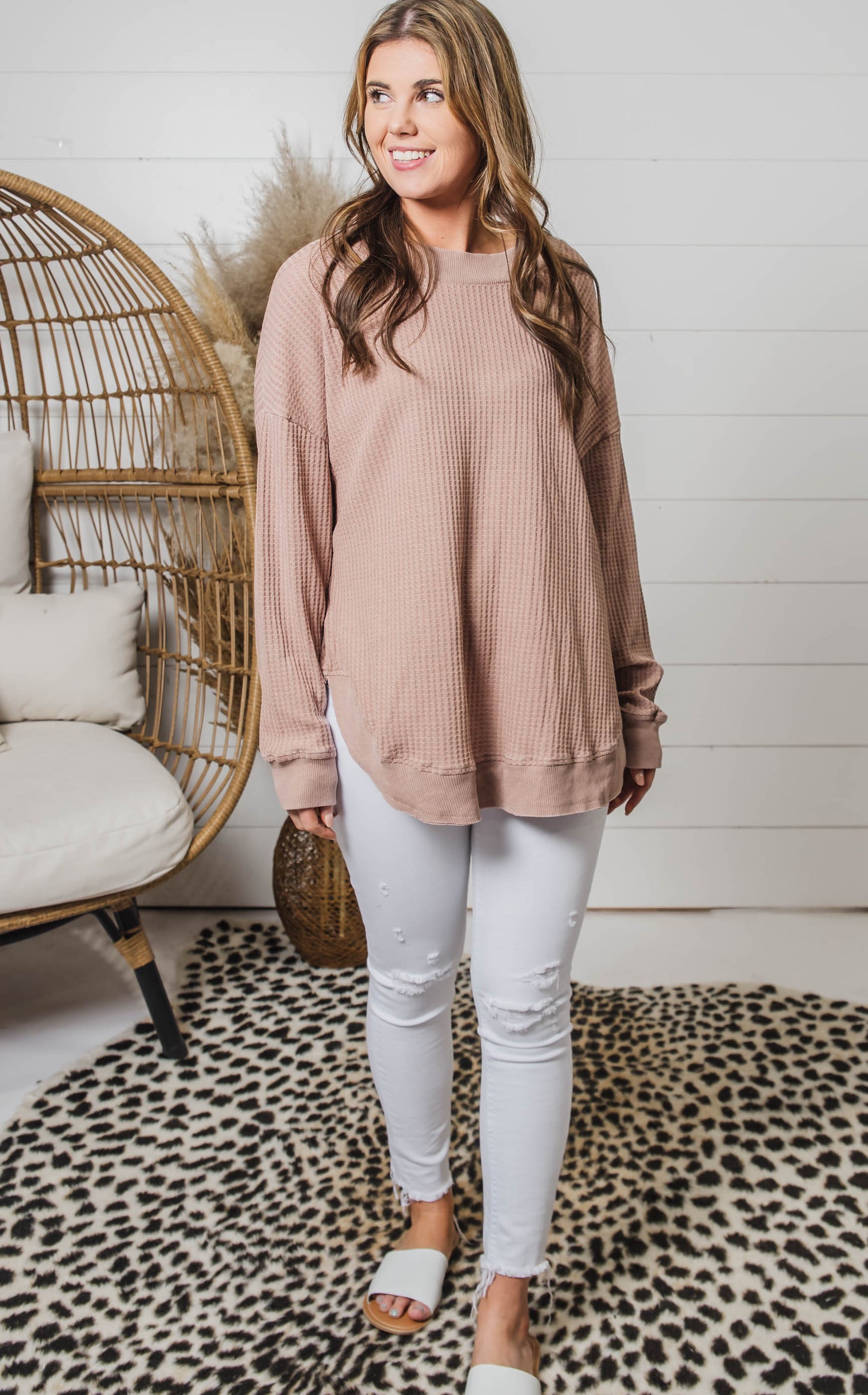 MOCHA WAFFLE KNIT TUNIC 