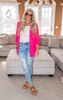 Fuchsia Ponte Open Front Roll Up Blazer