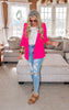 Fuchsia Ponte Open Front Roll Up Blazer