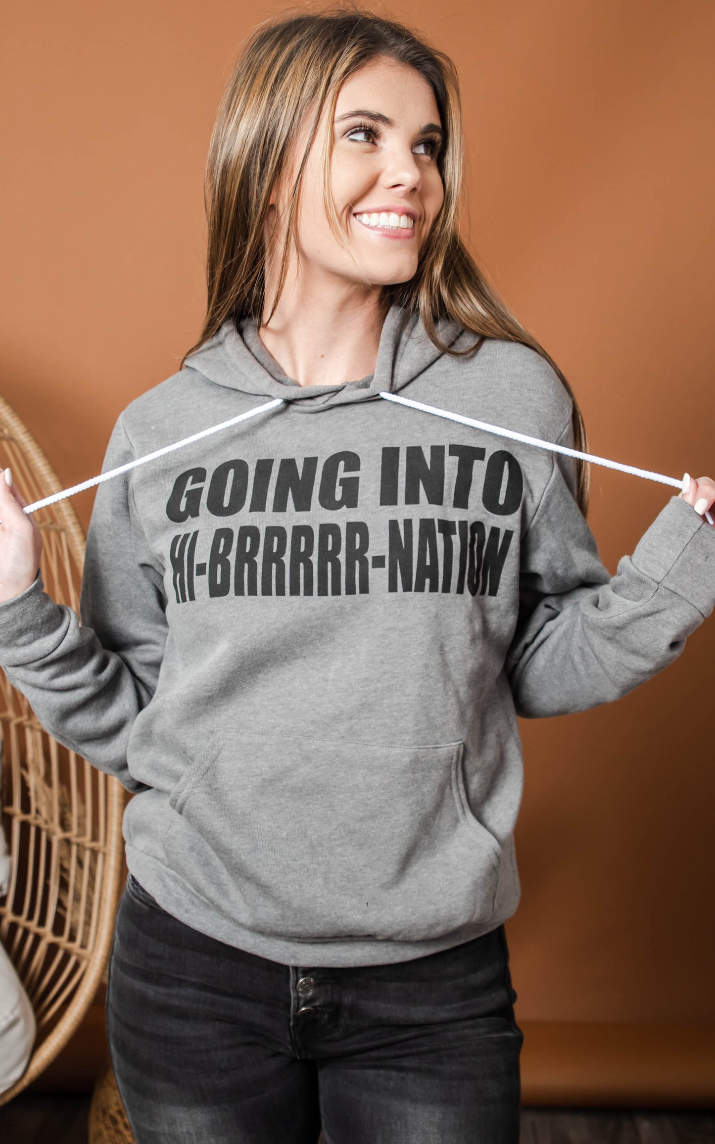 going into hibernation dark grey hoodie 