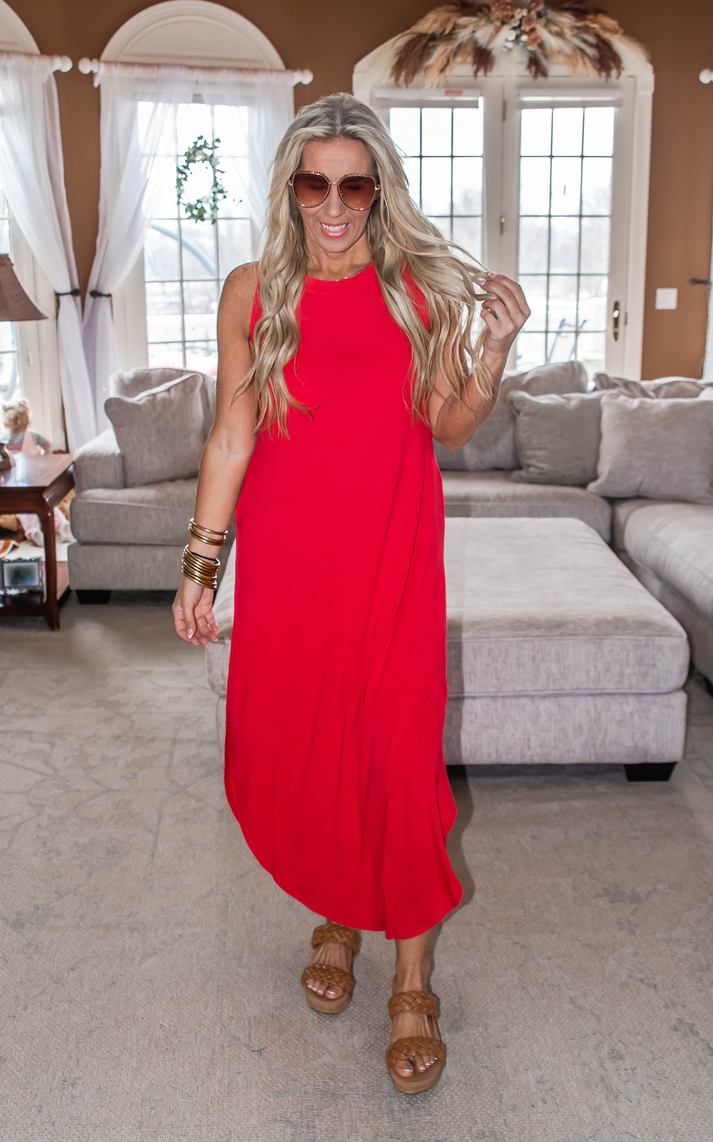 red maxi dress