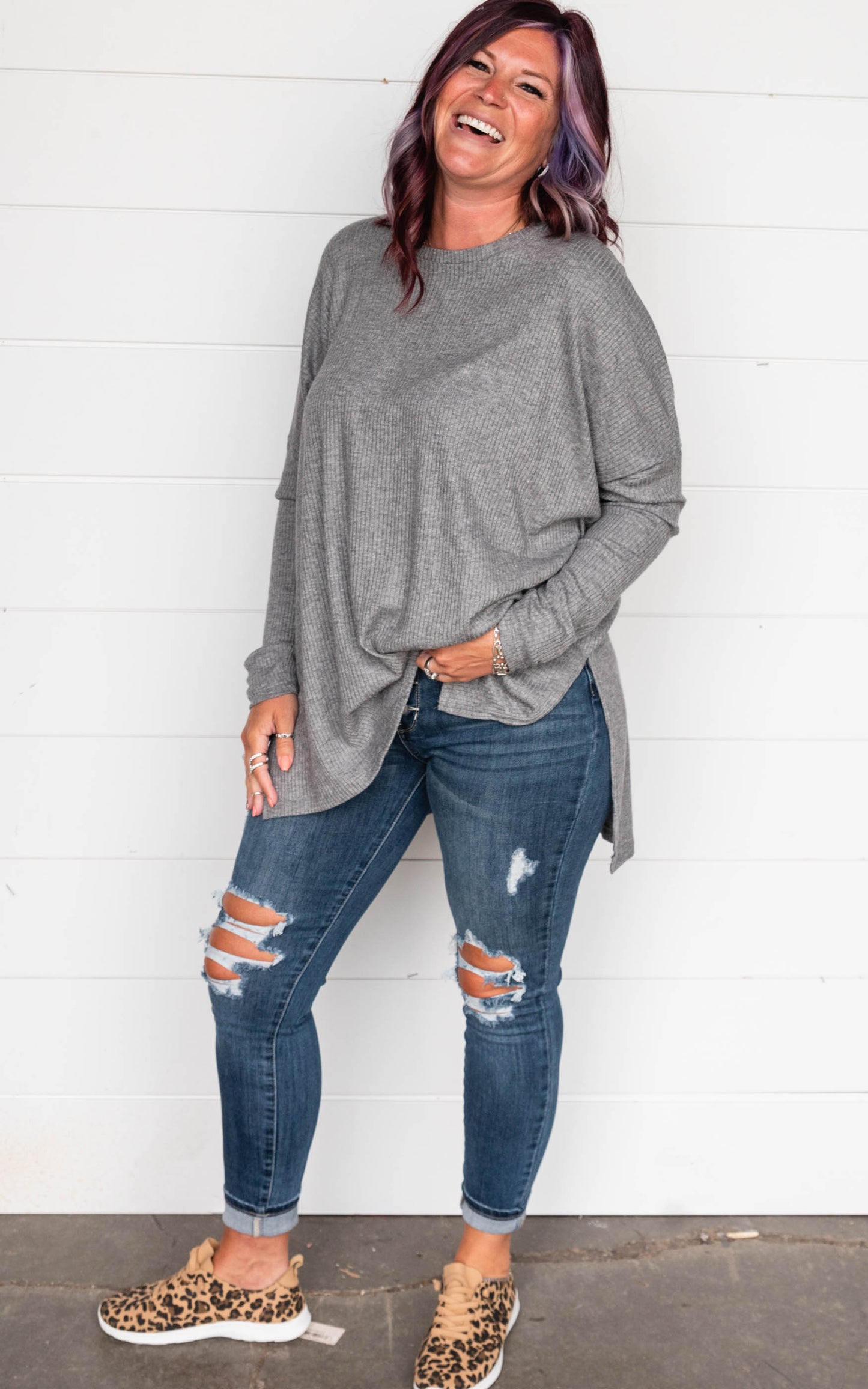 Heather Ribbed Dolman Top - Final Sale