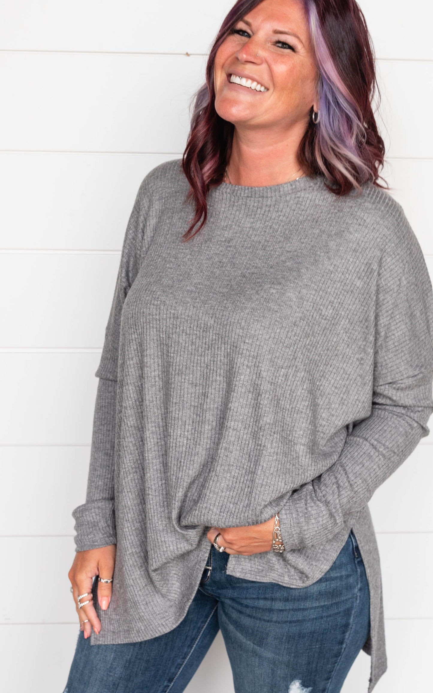 Heather Ribbed Dolman Top - Final Sale