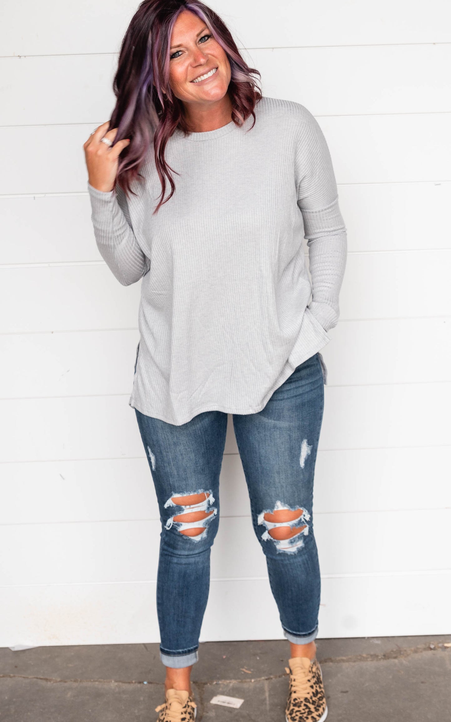 Heather Ribbed Dolman Top - Final Sale