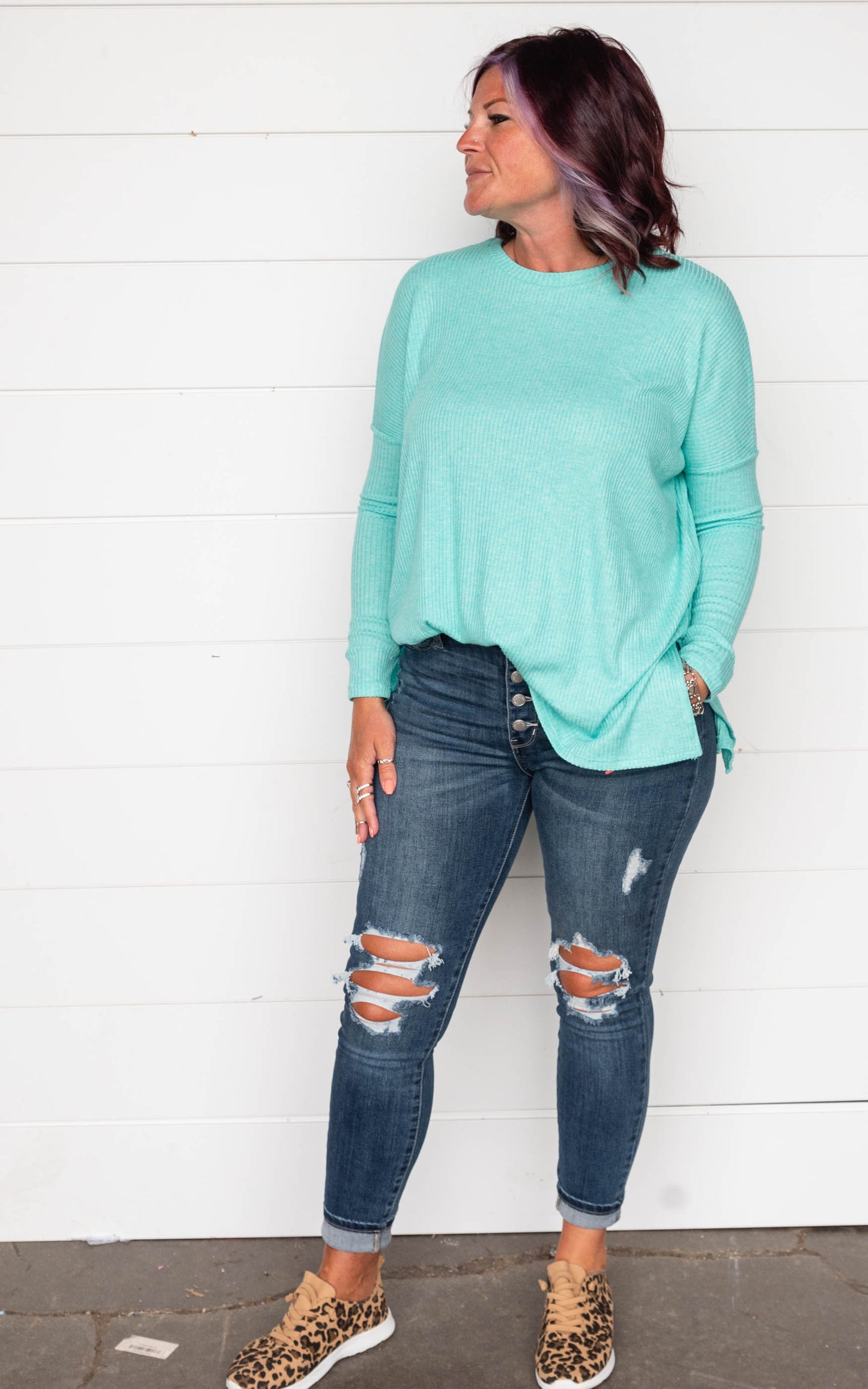 Heather Ribbed Dolman Top - Final Sale